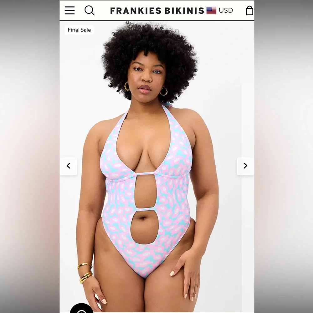 Frankie’s Bikinis Sz Med NWT Paris Terry Halter One-Piece Daisy Dream